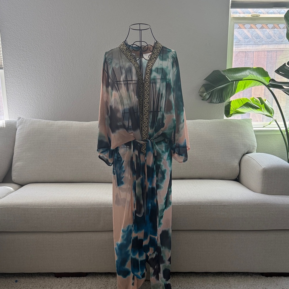 Suki So Goddess Kimono - Elegant Blue and Cream Swim Coverup